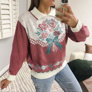 New Vintage 80s Floral Bouquet Sweater Cape Cod